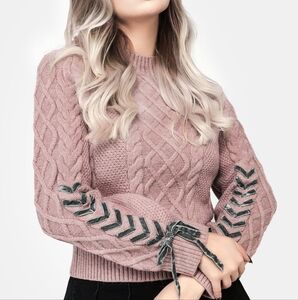 Pink Cable Knit Sweater with Ribbon Detail Disturbia M